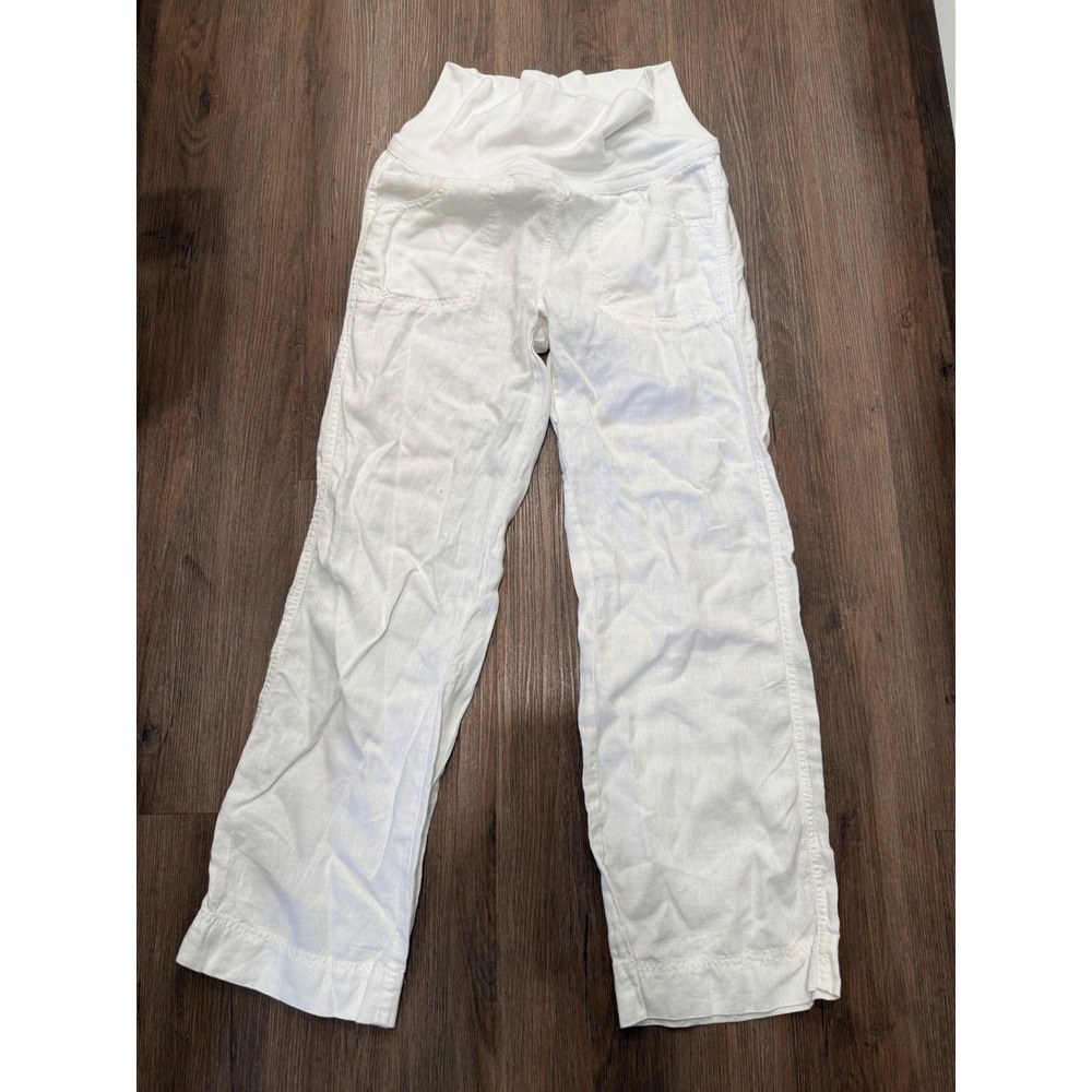 Athleta Womens White 100% Linen Relaxed Straight Leg Pants 984282 Size 8